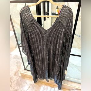NWT JKARA LORD & TAYLOR Sequin Beaded V-Neck Poncho Top/Dress - Blue Grey Size16